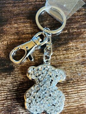 Crystal Rhinestone Teddy Bear Keychain - Silver Sparkle